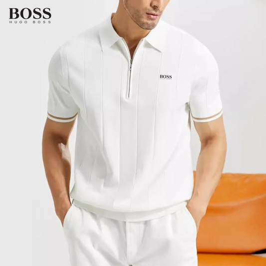 HUGO BOSS - Herrpikétröja med dragkedja